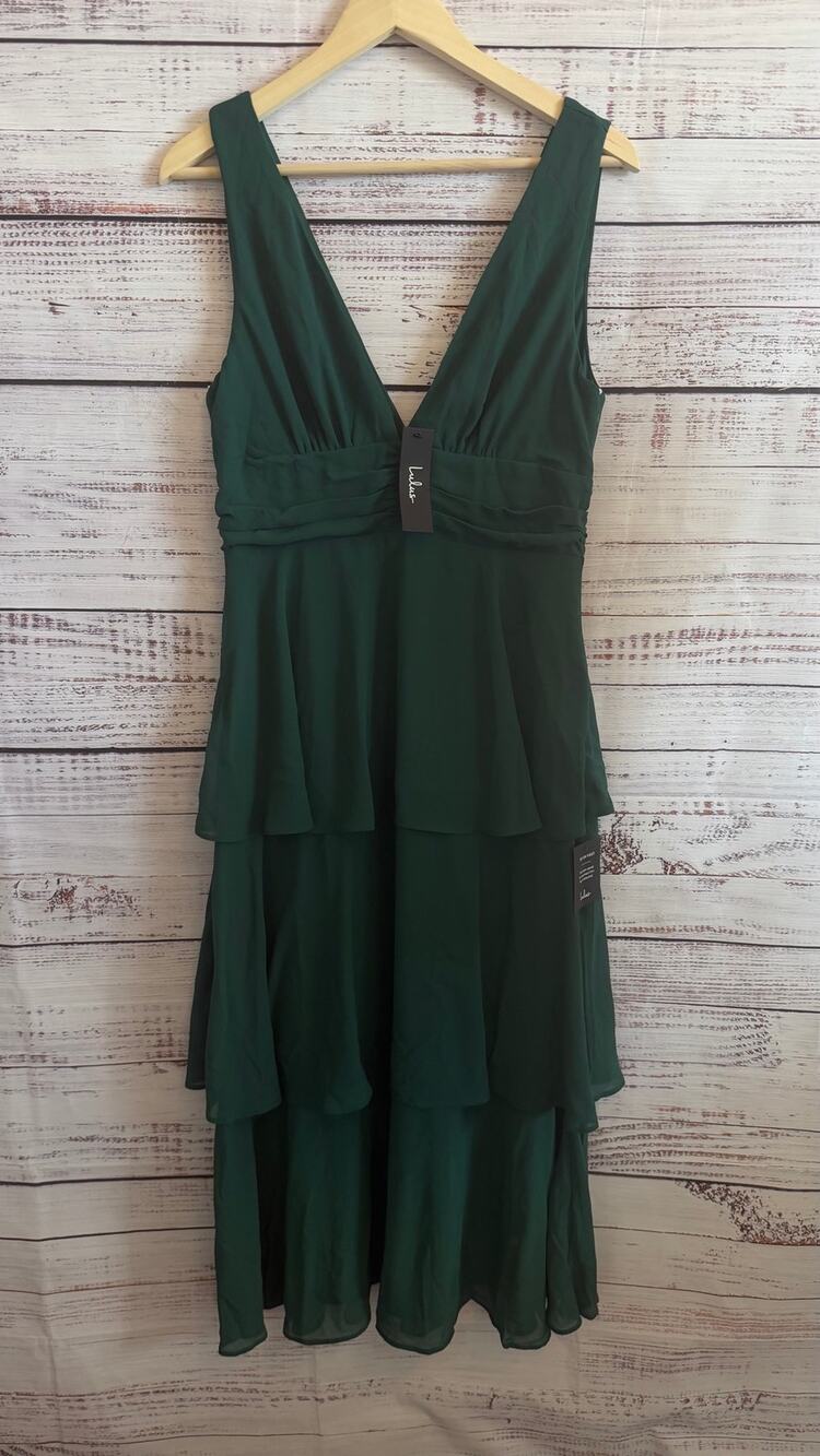 Lulu's Celebration Time Tiered Midi Dress Emerald Green NWT